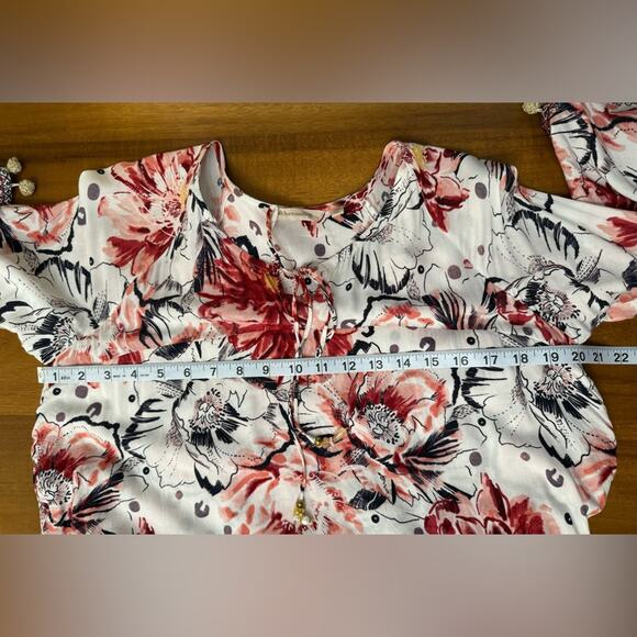 Soft Surroundings Boho Rosada Layered Blouse Floral Print PomPom Trim Size Small - Picture 8 of 10
